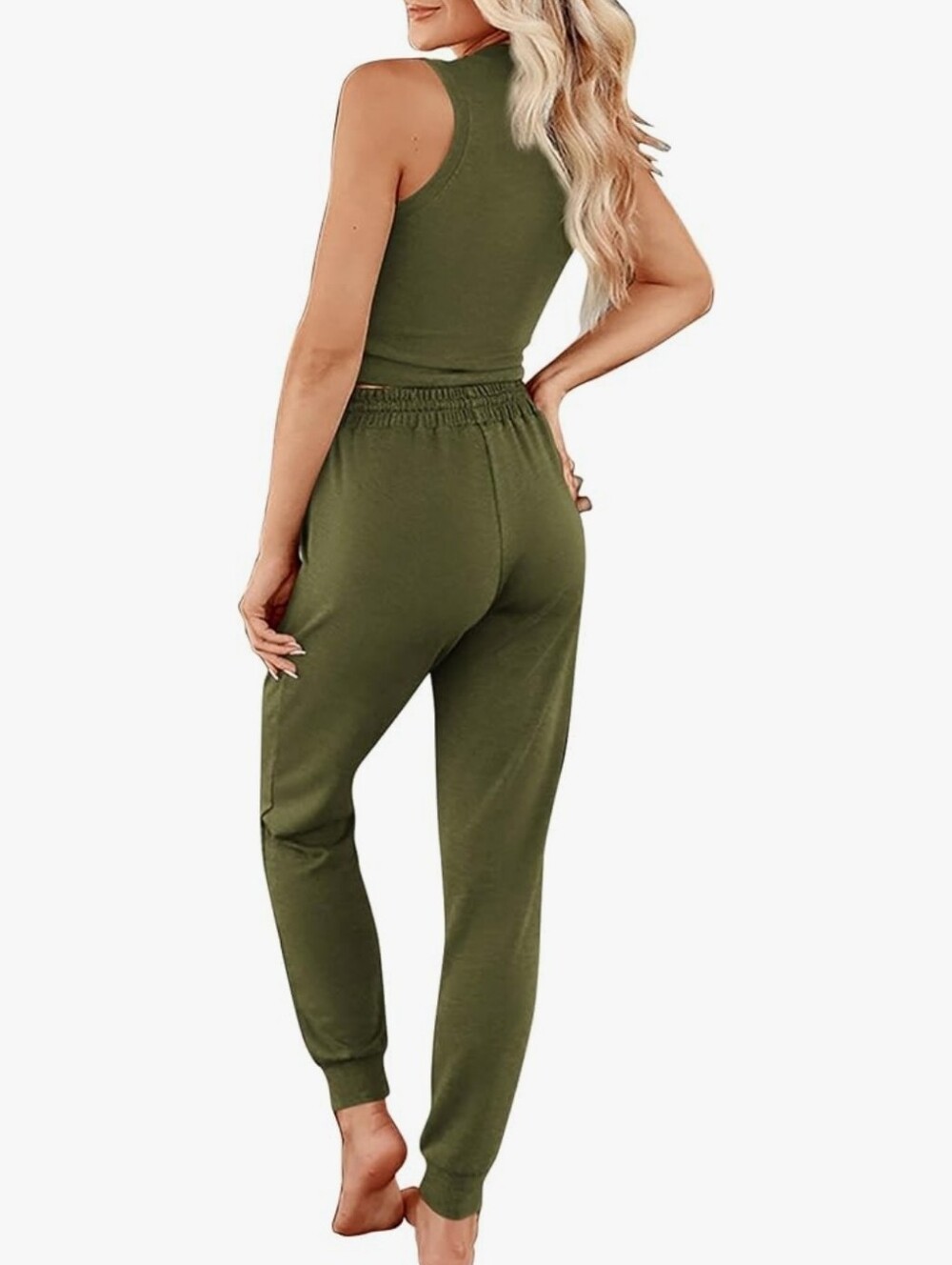 Olive Green Women's 3-Piece Lounge Jumpsuit Set - Picture 4 of 7